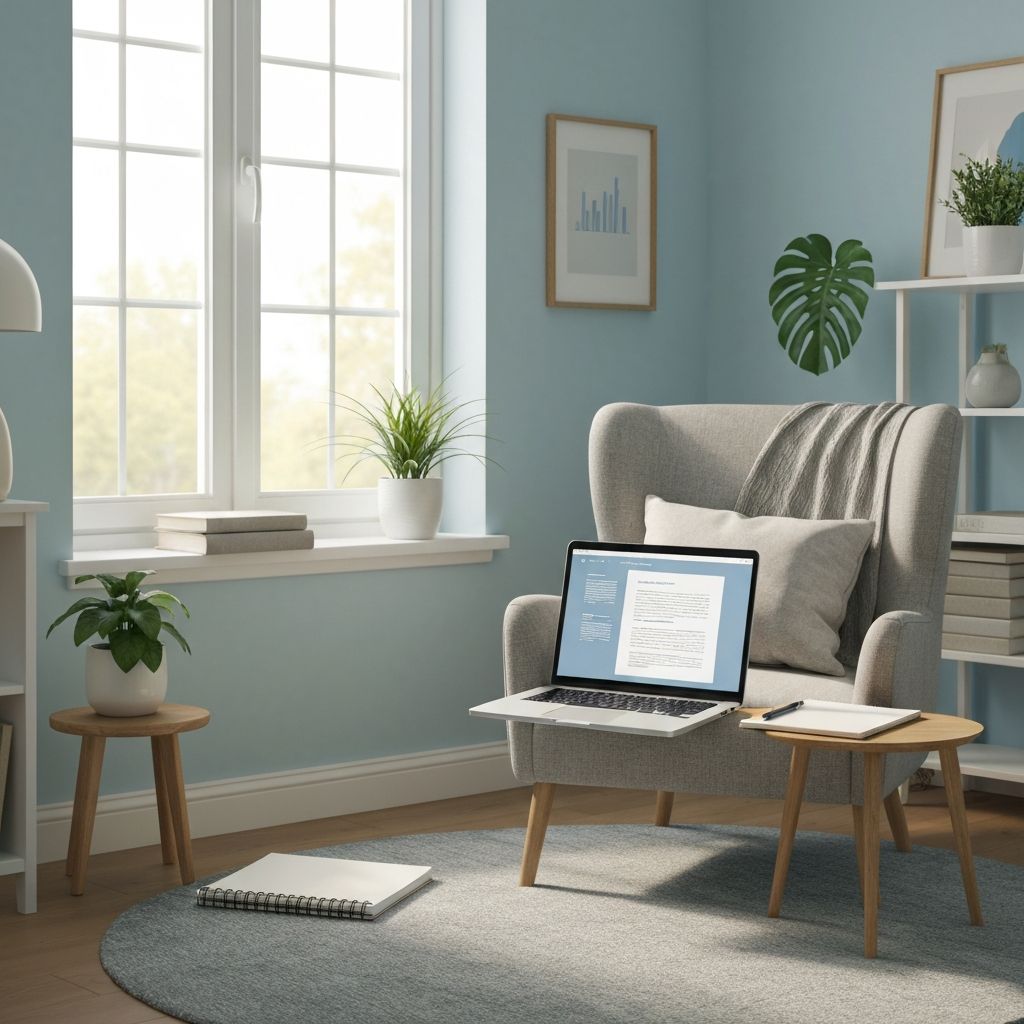 Espacio tranquilo de conversación con portátil